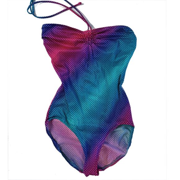 1970s Disco Era One Piece Swimsuit, Bisexual Pride Colors & Polka Dots - Picture 1 of 5